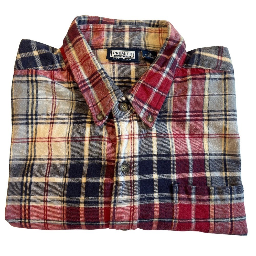 Vintage Premier International Mens Button Down Flannel‎ Shirt XL